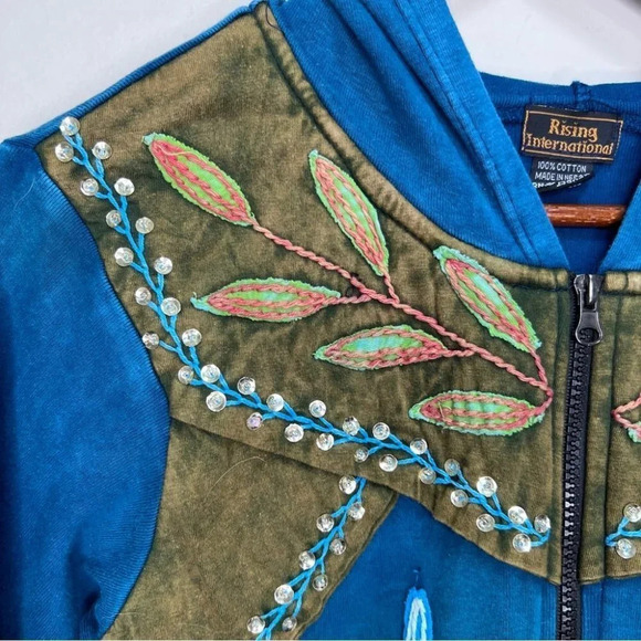 Rising International Stonewash Blue Zip up Hooded Jacket Size Small - Picture 6 of 11